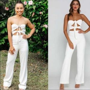Meshki Nahla Tie Front Strapless Jumpsuit in White Size Medium